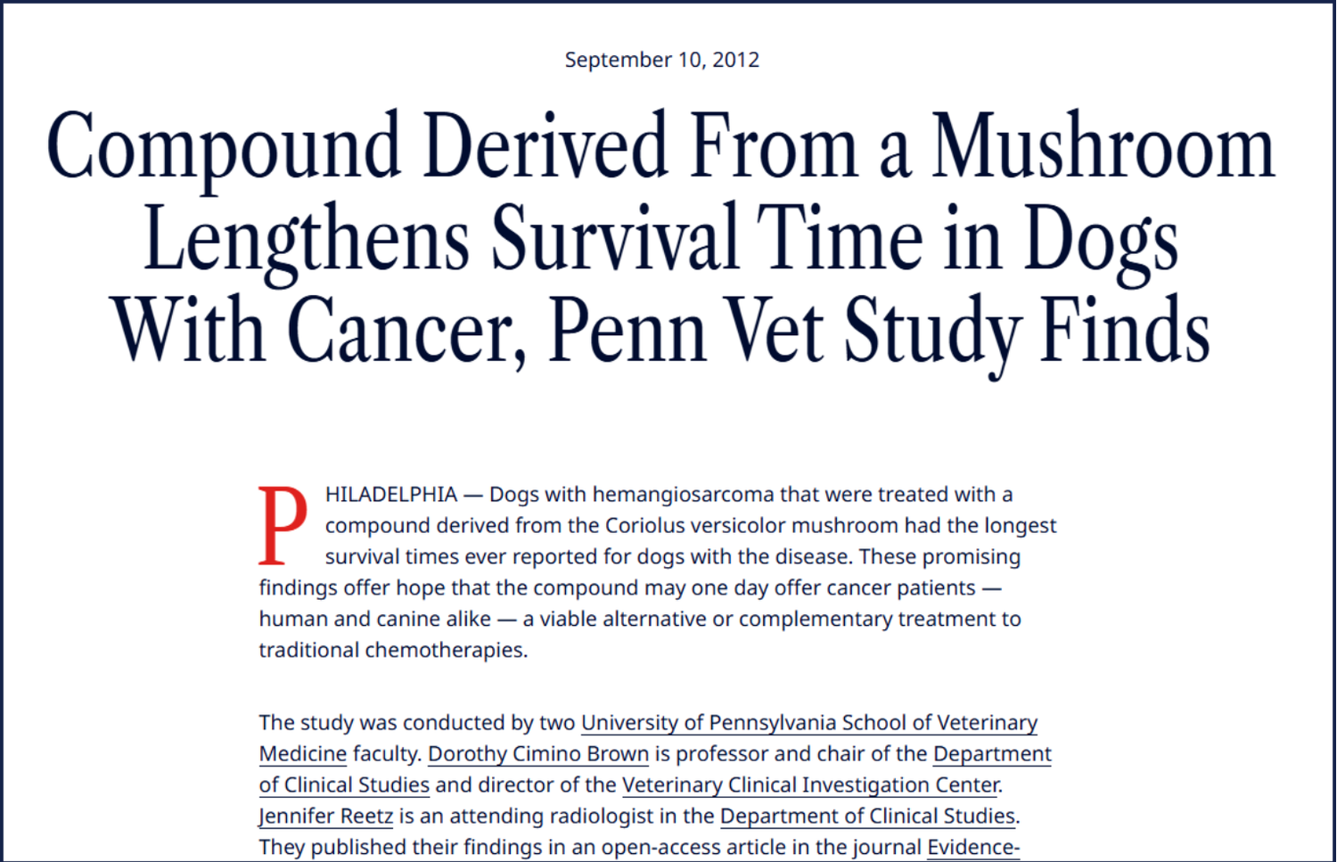Published veterinary research about Turkey Tail mushroom compounds