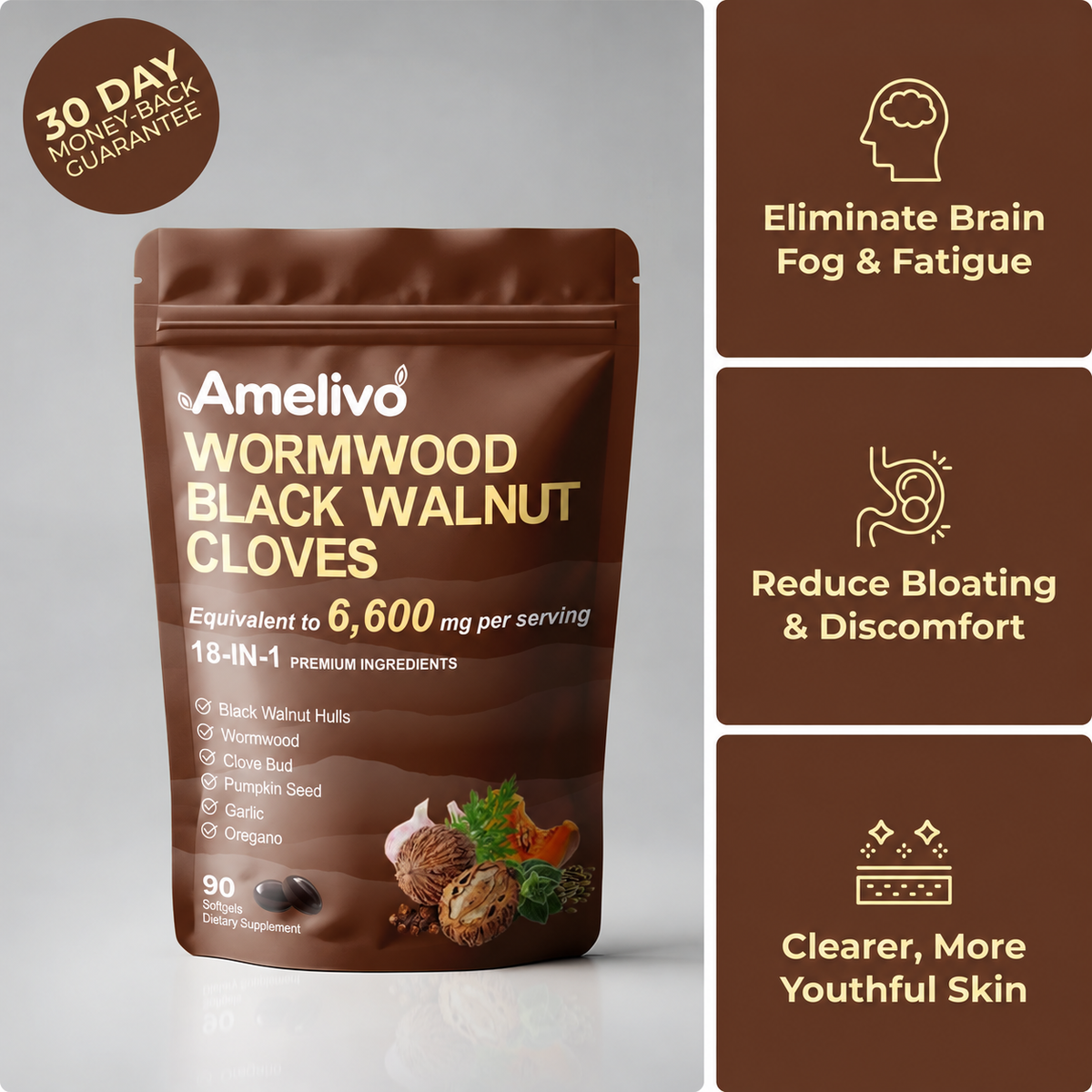 Amelivo Wormwood Black Walnut Pumpkin Seed and Clove Softgels